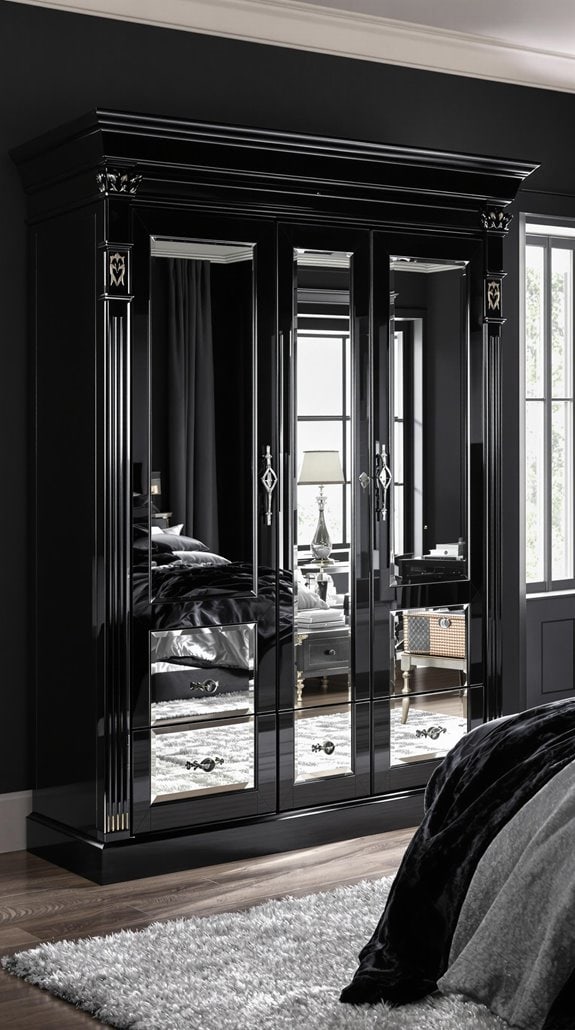 mirrored black armoires statement